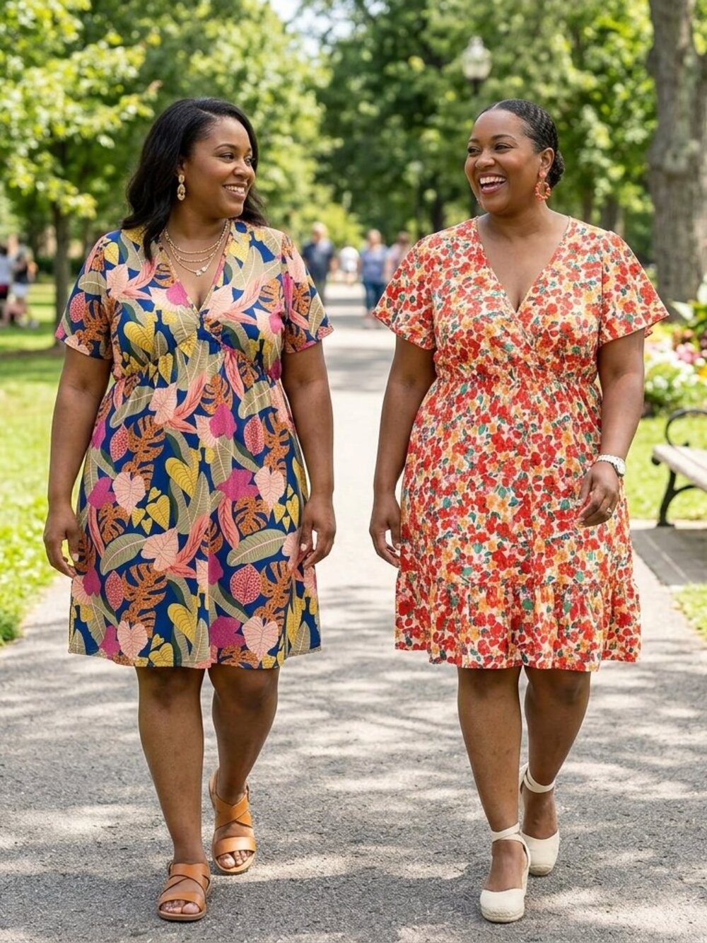 Lot of 2 Like New Plus Size 4X Floral Tropical Faux Wrap V Neck Midi Dresses